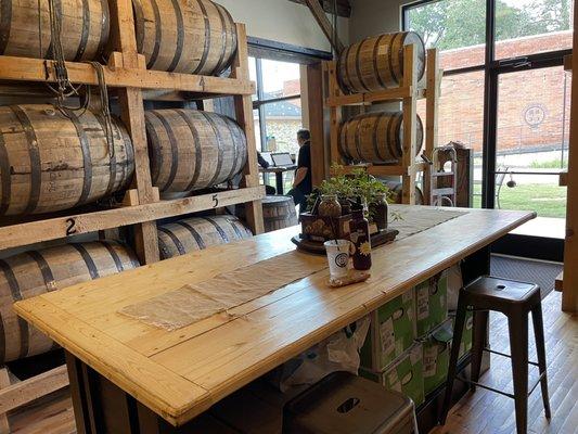 The back room w high top tables and stools (reserved until 1pm on that day)