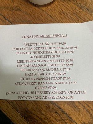 Menu specials.