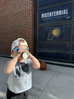 My son taking a water break