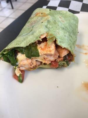 Buffalo chicken on a spinach wrap. Sooo good