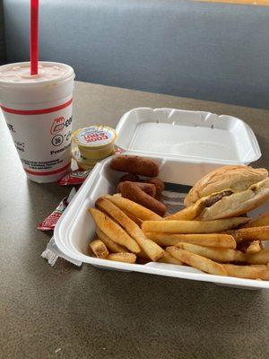 Milkshake, Big Double Cheeseburger w/ Cajun Fries & Hushpuppies