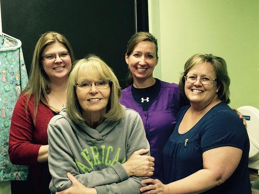 Our wonderful team, Freida and Tammy on front row and Angel and Kim on back.