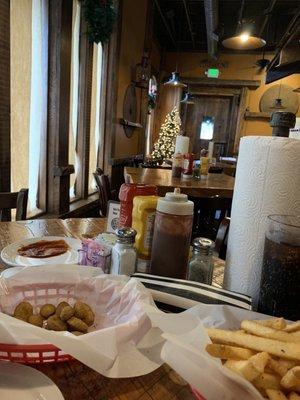 The inside from our table looking towards the giant beautiful entry door.