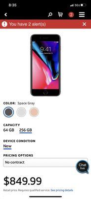 The price of a 8plus iPhone 256 gb at At&t right now to buy as you can see in color chart there is no red !