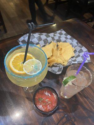 Chips and Salsa with a Traditional Patron Margarita and Grapefruit Paloma