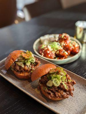 Bulgogi sliders and chicken wings happy hour portion