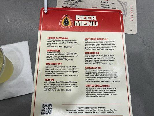 Beer menu