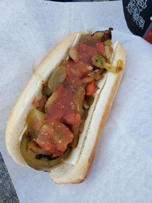 Gross's Hot Sausage with Peppers, Onions, Sauce & Cheese