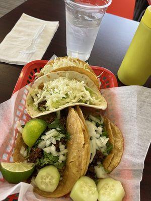 Hard taco, soft taco and two amazing tacos with beef and chorizo