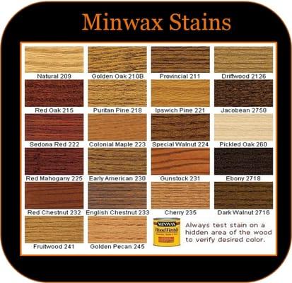 Staining chart from Minwax