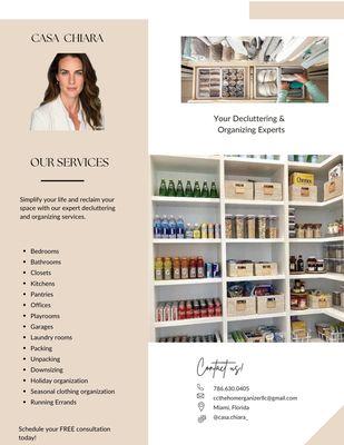 I am here to help you with decluttering , organizing and maintaining your spaces. contact me for more info