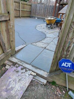 Stamped concrete.