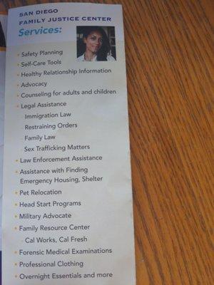 List of services in the brochure