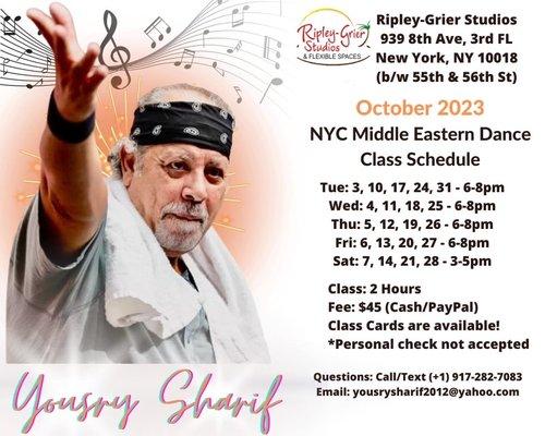 October 2023 Bellydance Middle Eastern Dance Classes with Yousry Sharif