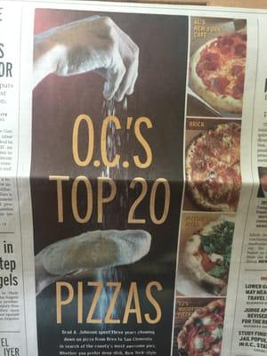 Voted one of the top 20 pizza places in Orange County by the Oc Register !!!