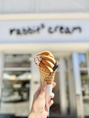 Thai Tea & Japanese Buckwheat Soft Serve Swirl in a Cone