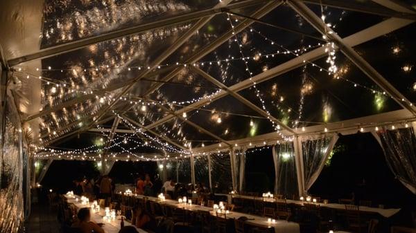 String Lights for a wedding under a clear tent at the Foundry (Long Island City, NY)