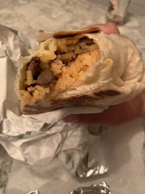 Bean burrito with steak