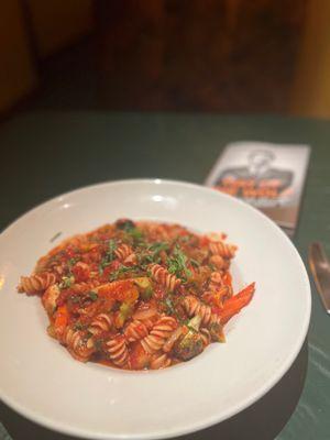 Vegetable pasta with red sauce... delicious!