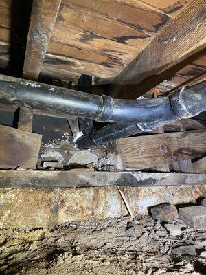 Replacing drain pipes under crawlspace