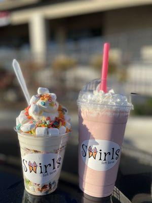 Strawberry milkshake, Vanilla with fruity pebbles and marshmallows. Second time here. This is insanely good