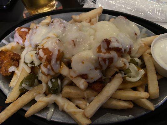 Buffalo chicken fries with jalapeños