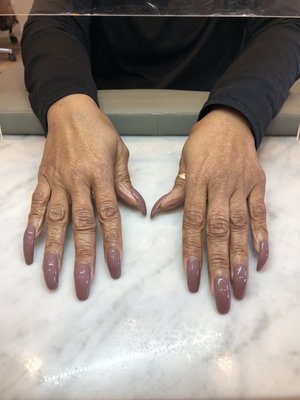 Patricia's hands, Mocha color. Welcome to Fall.  Nails by Michelle V.