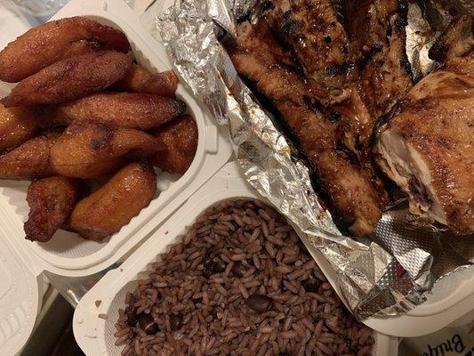 Maduros, ribs Grilled Chicken and Ribs combo, congri rice