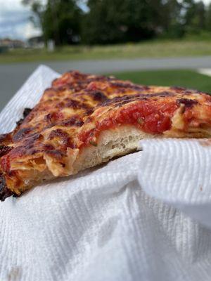 Traditional Cheese Pizza, fluffy crust, cheese to the edge