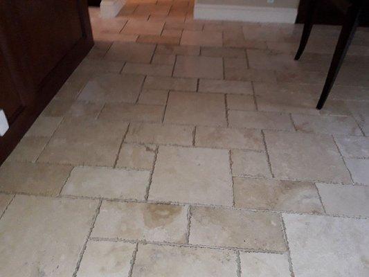 Travertine with dirty grout