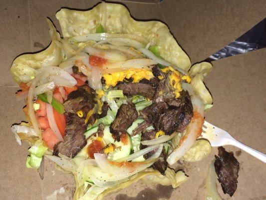 Steak tostada salad that was stale and tasted like old fried stuff sitting in a cabinet for 2 years