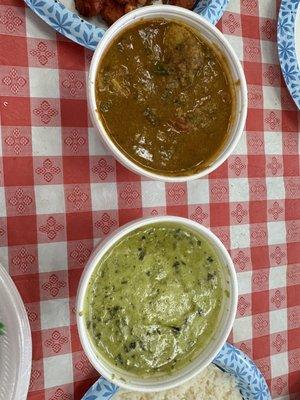 Chicken Curry (top) & palak paneer (bottom)