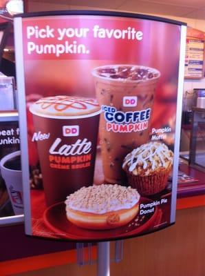 Pumpkin Lattes, coffee, donuts, and muffins!