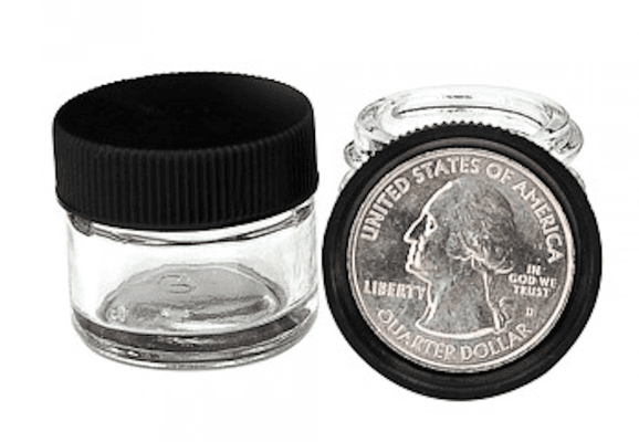 Our standard glass DabJar,with a US quarter inside the cap for size reference.