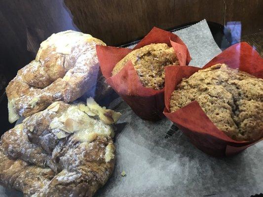 Almond croissants and muffins