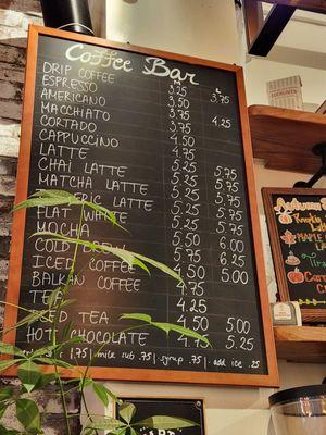 Coffee menu