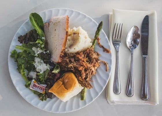 Our photographer's plate of food from the buffet by Simply Marvelous BBQ at our wedding.