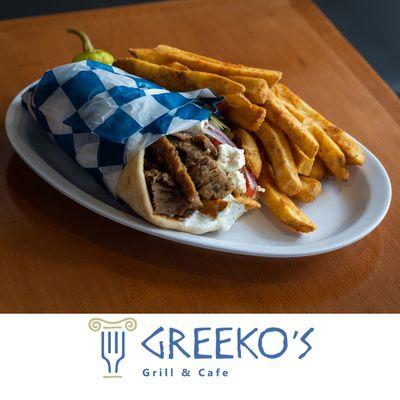 Giant Pita with Lamb Gyro and a side of fries