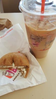 Wheat bagel and large latte.