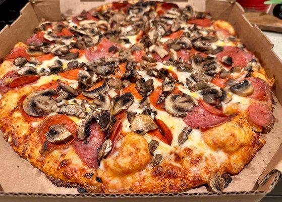 Large Montague's All Meat Marvel Pizza add mushrooms