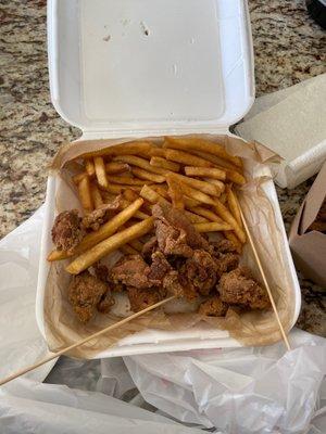 Fries and popcorn chicken