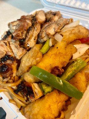 Salt & Pepper Fish with Honey Chicken and Lomein