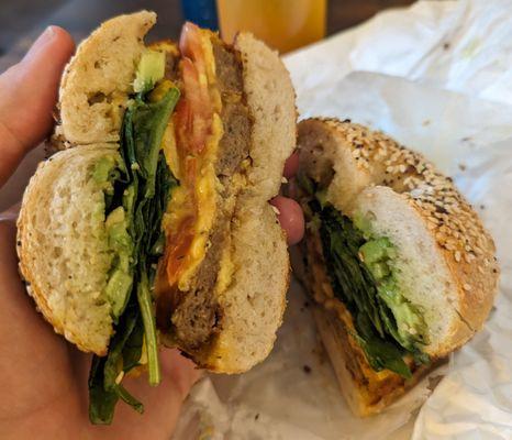 Phillywide on Everything with tomato, spinach, and avo