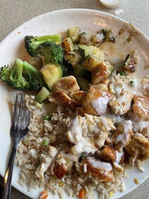 Teriyaki chicken with steamed veggies (no onion or mushrooms)