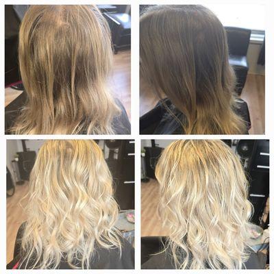 Before & after beautiful blonde balayage