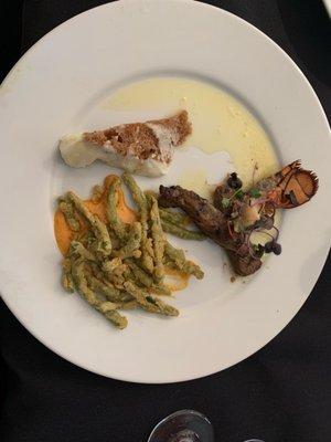 Fried Green Beans, surf and Turf and Carrot Cake - Main Course