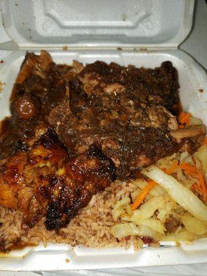 Jerk chicken and oxtail meal