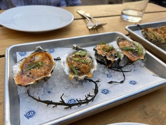 Broiled kimchi oyster. Cool idea. Alas, not enough kick nor sour to really give the kimchi flavors