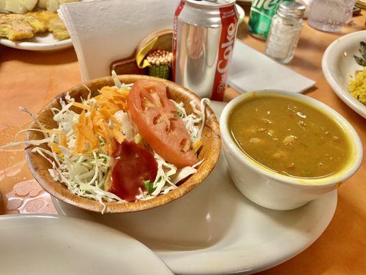 Ensalada De Repollo (cabbage salad), Frijol Pequeño (beans)