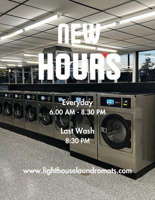 New Hours!! We are proud to be open every day 7 days a week at 6 am! Last wash is at 8:30!